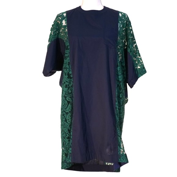 Sacai 2-Dress Set: Navy Kimono Dress w/ Green Lace & Solid Blue Slip Dress - Picture 1 of 13